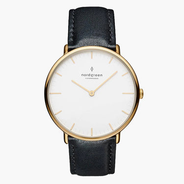 NativeR // 28mm // Gold // Black Leather // White Dial