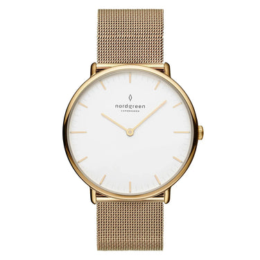NativeR // 28mm // Gold // Gold Mesh // White Dial fra Nordgreen