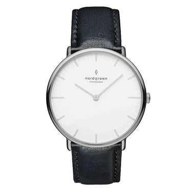 NativeR // 36mm // Silver // Leather // Black // White fra Nordgreen