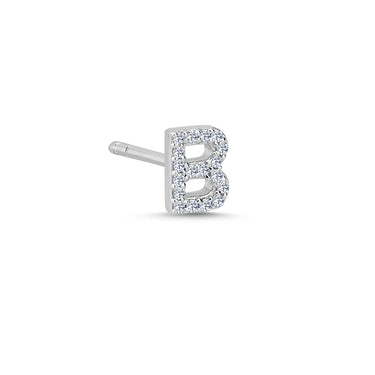 Bogstav Ørestik B m. pavé 0,072ct. W-si - 14 kt. Hvidguld