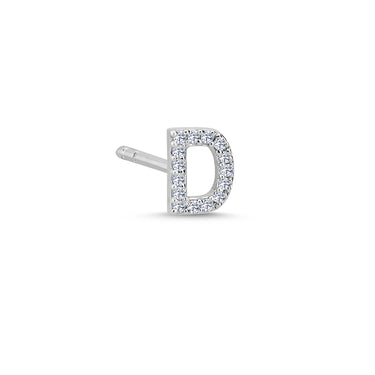 Bogstav Ørestik D m. pavé 0,06ct. W-si - 14 kt. Hvidguld