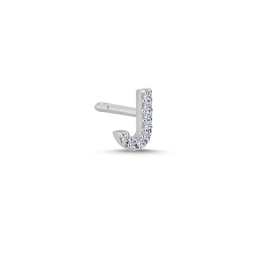 Bogstav Ørestik J m. pavé 0,032ct. W-si - 14 kt. Hvidguld