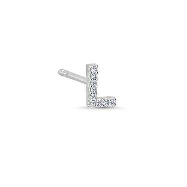 Bogstav Ørestik L m. pavé 0,036ct. W-si - 14 kt. Hvidguld