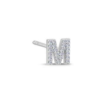 Bogstav Ørestik M m. pavé 0,092ct. W-si - 14 kt. Hvidguld