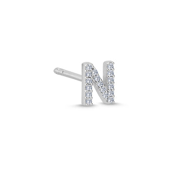Bogstav Ørestik N m. pavé 0,068ct. W-si - 14 kt. Hvidguld