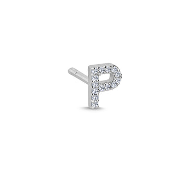 Bogstav Ørestik P m. pavé 0,056ct. W-si - 14 kt. Hvidguld