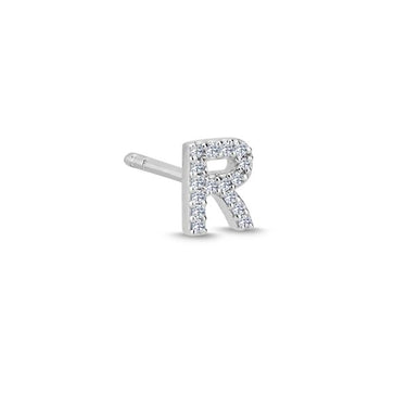 Bogstav Ørestik R m. pavé 0,064ct. W-si - 14 kt. Hvidguld