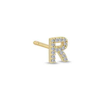 Bogstav Ørestik R m. pavé 0,064ct. W-si - 14 kt. Guld