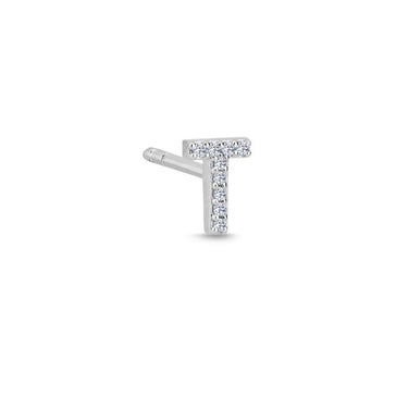 Bogstav Ørestik T m. pavé 0,036ct. W-si - 14 kt. Hvidguld