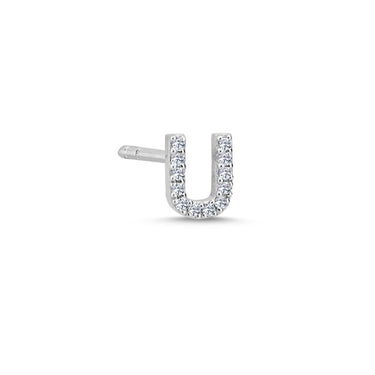 Bogstav Ørestik U m. pavé 0,048ct. W-si - 14 kt. Hvidguld