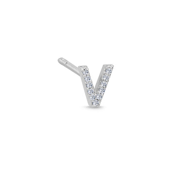Bogstav Ørestik V m. pavé 0,044ct. W-si - 14 kt. Hvidguld