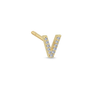 Bogstav Ørestik V m. pavé 0,044ct. W-si - 14 kt. Guld