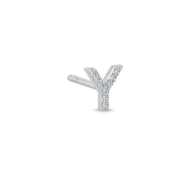 Bogstav Ørestik Y m. pavé 0,036ct. W-si - 14 kt. Hvidguld