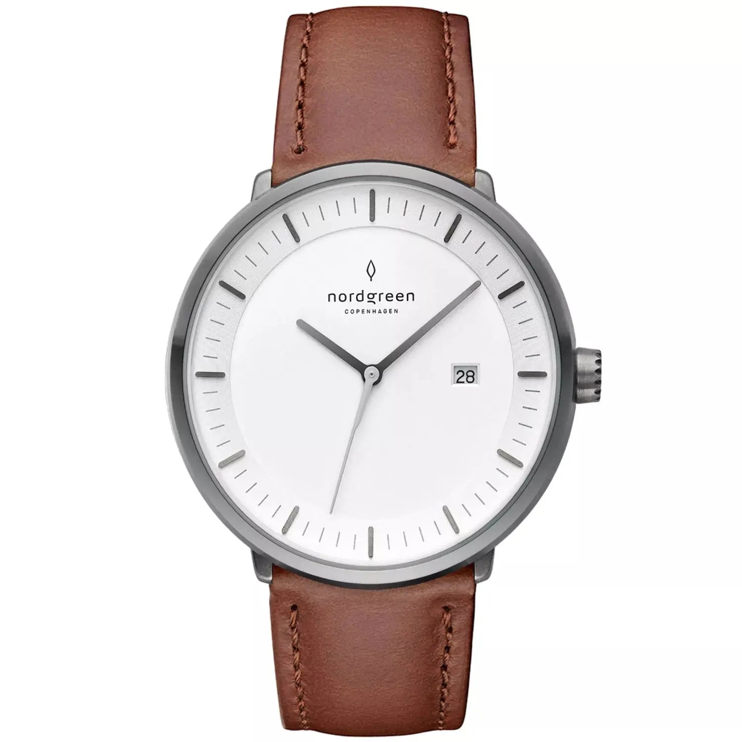 Philosopher // 36mm // Gun Metal // Leather // Brown // Whit fra Nordgreen