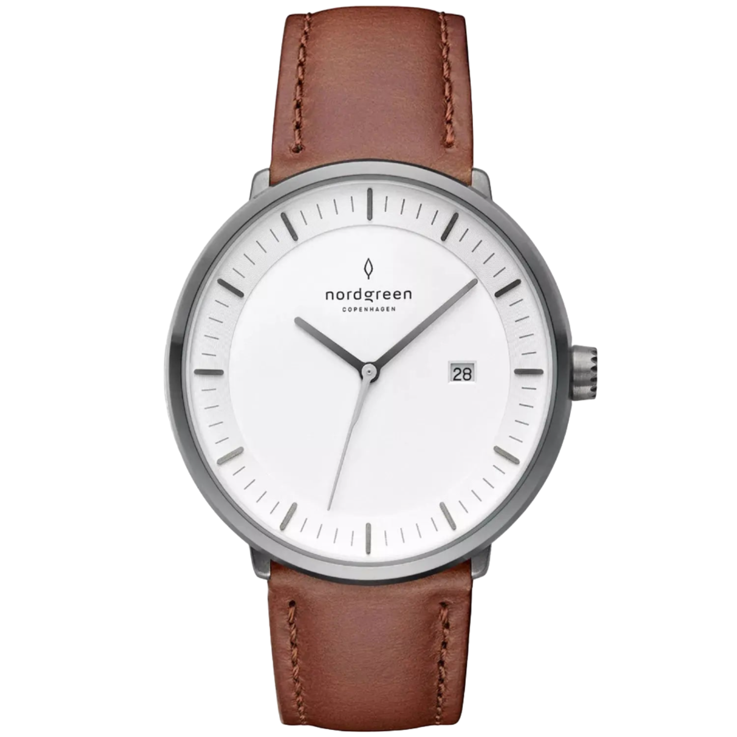 Philosopher // 40mm // Gun Metal // Leather // Brown // Whit fra Nordgreen