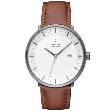 Philosopher // 40mm // Gun Metal // Leather // Brown // Whit fra Nordgreen