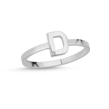 Bogstav Ring D m. 1 x 0,005ct. W-si 7mm -14kt. Hvidguld