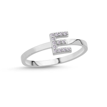 Bogstav ring E m Pavé 13 x 0,005ct. W-si 7mm - 14kt. Hvidgu