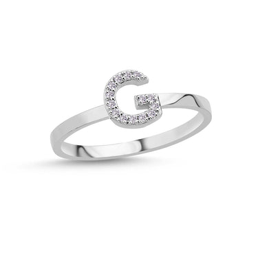 Bogstav ring G m Pavé 14 x 0,005ct. W-si 7mm - 14kt. Hvidgu