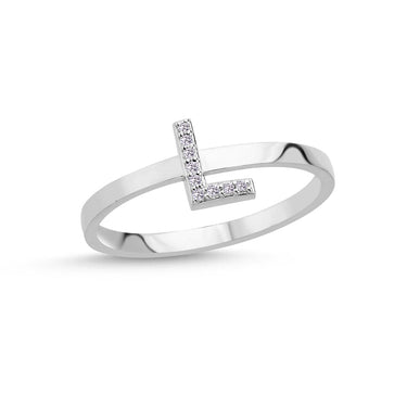 Bogstav ring L m Pavé 9 x 0,005ct. W-si 7mm - 14kt. Hvidgul