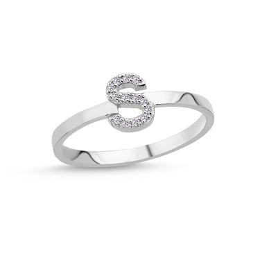 Bogstav ring S m Pavé 13 x 0,005ct. W-si 7mm - 14kt. Hvidgu