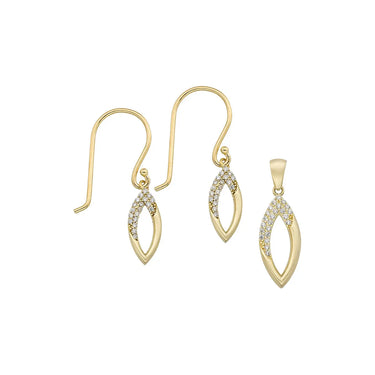 Teardrop Sparkle Sæt m. Halskæde & Øreringe - 8 kt. Guld fra Gold Essentials by Plaza