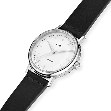 The Statesman - White Dial with Black Strap fra ODE