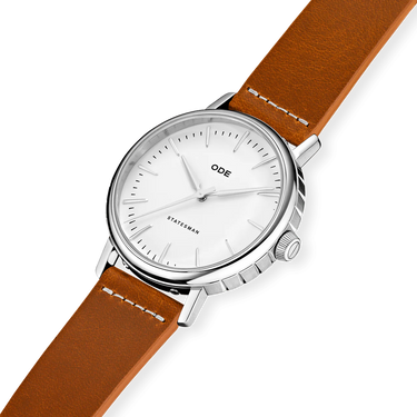 The Statesman - White Dial with Light Brown Strap fra ODE