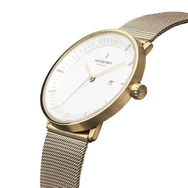 Philosopher // 36mm // Gold // Gold Mesh // White Dial fra Nordgreen