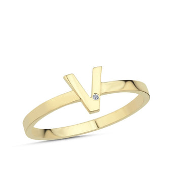 Bogstav Ring V m. 1 x 0,005ct. W-si 7mm -14kt. Guld fra Nuran