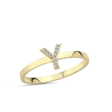 Bogstav ring Y m Pavé 9 x 0,005ct. W-si 7mm - 14kt. Guld fra Nuran