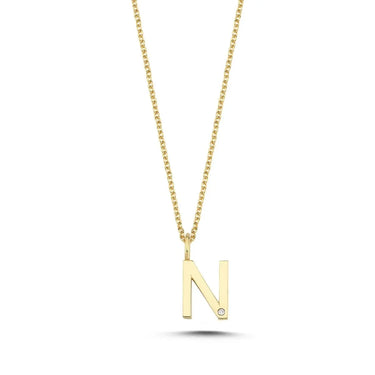 Bogstavvedhæng N m. 1 x 0,005 ct. W/SI 9,5 mm - 14 kt. Guld fra Nuran