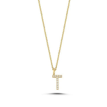 Bogstavvedhæng T m. 12 x 0,005 ct. W/SI 9,5 mm. - 14 kt. Guld fra Nuran