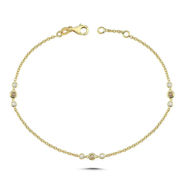 Champagne Armbånd m. 3x0,03 ct. champagne + 6x0,02 ct. W/SI - 14 kt. Guld fra Nuran
