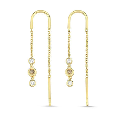 Champagne Ørehængere m. 2x0,03 ct. Champagne + 4x0,02 ct. W/SI - 14 kt. Guld fra Nuran