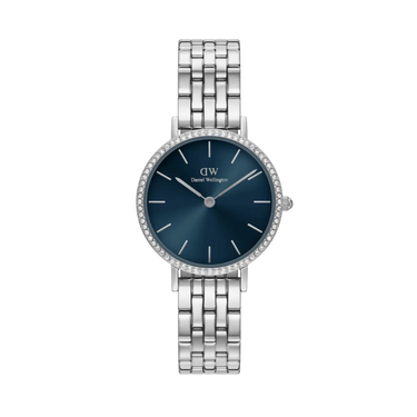 Petite Lumine Bezel 5-Link 28 mm - Sølv/Blå fra Daniel Wellington