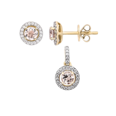 Princess Morganit Sæt m. Ørestikker & Vedhæng - 14 kt. Guld fra Fine Essentials by Plaza
