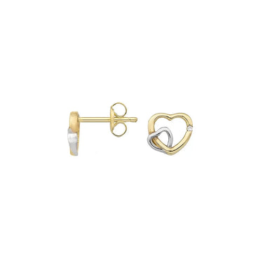 Double heart ørestikker - 8 kt. fra Gold Essentials by Plaza