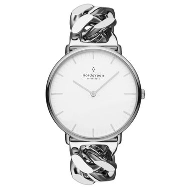 Native White Dial with Silver Chain Watch Strap fra Nordgreen