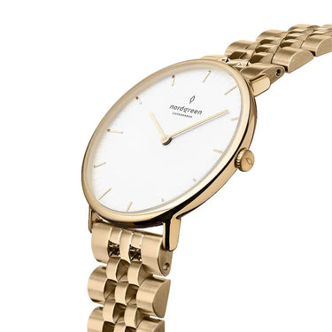 NativeR // 36mm // Gold // Gold 5-Link // White Dial fra Nordgreen