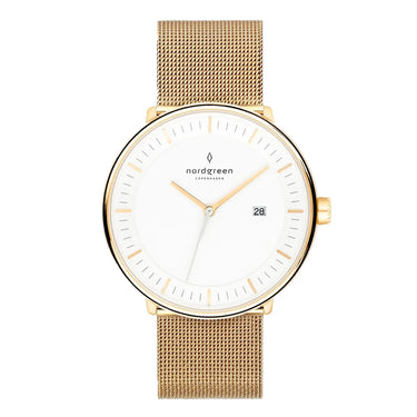Philosopher // 36mm // Gold // Gold Mesh // White Dial fra Nordgreen