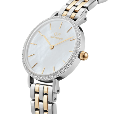 Petite Lumine Bezel 5-Link 28 mm - Two-Tone/Perlemor fra Daniel Wellington