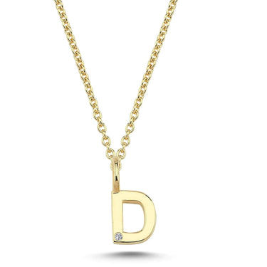 Bogstavvedhæng D m. 1 x 0,005 ct. W/SI 6,5 mm. - 14 kt. Guld fra Nuran