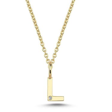 Bogstavvedhæng L m. 1 x 0,005 ct. W/SI 6,5 mm. - 14 kt. Guld fra Nuran