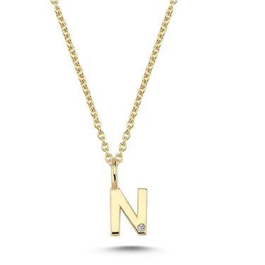 Bogstavvedhæng N m. 1 x 0,005 ct. W/SI 6,5 mm. - 14 kt. Guld fra Nuran