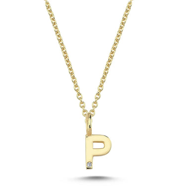 Bogstavvedhæng P m. 1 x 0,005 ct. W/SI 6,5 mm. - 14 kt. Guld fra Nuran