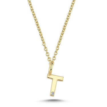 Bogstavvedhæng T m. 1 x 0,005 ct. W/SI 6,5 mm. - 14 kt. Guld fra Nuran