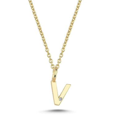 Bogstavvedhæng V m. 1 x 0,005 ct. W/SI 6,5 mm. - 14 kt. Guld fra Nuran
