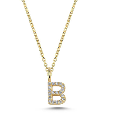 Bogstavvedhæng B m. 19 x 0,005 ct. W/SI 6,5 mm. - 14 kt. Guld fra Nuran