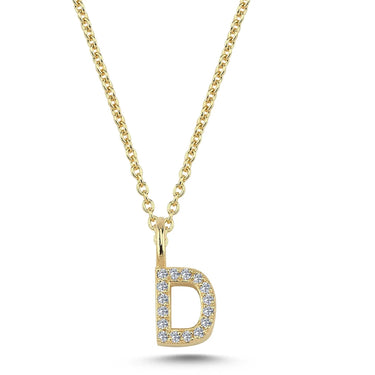Bogstavvedhæng D m. 16 x 0,005 ct. W/SI 6,5 mm. - 14 kt. Guld fra Nuran